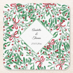 Dessous-de-verre Carré En Papier Guirlande de Noël rustique aquarelle peinte à la m