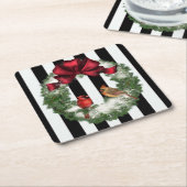Dessous-de-verre Carré En Papier Guirlande et rayures de Noël de cardinaux (Incliné)