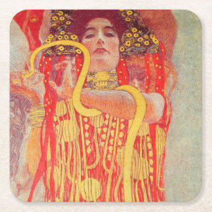 Dessous-de-verre Carré En Papier Gustav Klimt Femme Rouge Peinture de Serpent en Or