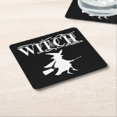 Dessous-de-verre Carré En Papier Halloween Black Wicked Flying Witch (Incliné)