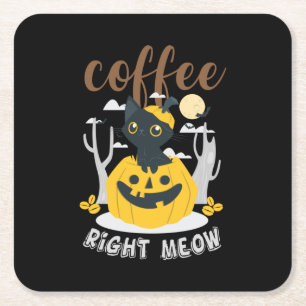 Dessous-de-verre Carré En Papier Halloween café juste Meow Anniversaire