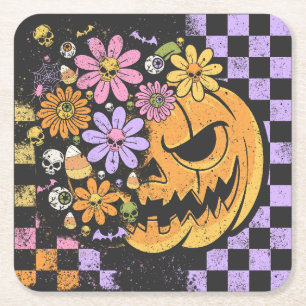 Dessous-de-verre Carré En Papier Halloween Citrouille Floral Automne