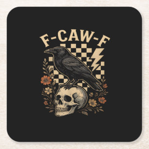 Dessous-de-verre Carré En Papier Halloween F Caw F Corbeau Oiseau Carreaux Vintage