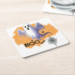 Dessous-de-verre Carré En Papier HALLOWEEN Fantôme Avec Toile D'araignée