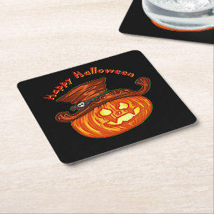 Dessous-de-verre Carré En Papier Halloween Neon Glow Look Citrouille Party