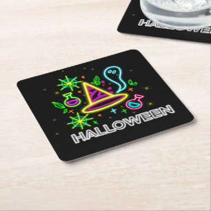 Dessous-de-verre Carré En Papier Halloween Neon Look Casquette Ghost Web Party