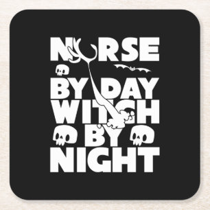 Dessous-de-verre Carré En Papier Halloween Nurse By Day Witch By Nights