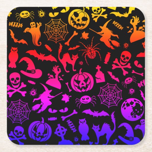 Dessous-de-verre Carré En Papier Halloween Party Happy Halloween néon éffrayant eff (Devant)