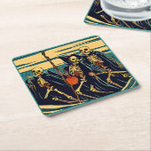 Dessous-de-verre Carré En Papier Halloween - Skeletons Woodcut 3 (Incliné)