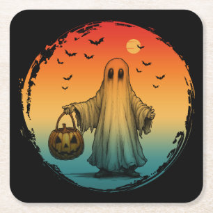 Dessous-de-verre Carré En Papier Halloween vintage fantôme citrouille chauves-souri