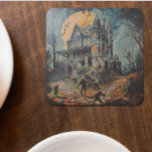Dessous-de-verre Carré En Papier Halloween Vintage Haunted House Zombie<br><div class="desc">Cette conception peut être personnalisée en choisissant l'option Modifier la conception. Vous pouvez également transférer sur d'autres objets. Contactez-moi à l'adresse colorflowcreations@gmail.com ou utilisez l'option conversation en haut de la page si vous souhaitez avoir cette conception sur un autre produit ou si vous avez besoin d'aide pour cette conception. Voir...</div>