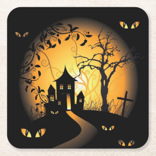 Dessous-de-verre Carré En Papier Halloween - yeux de hantise vous observant