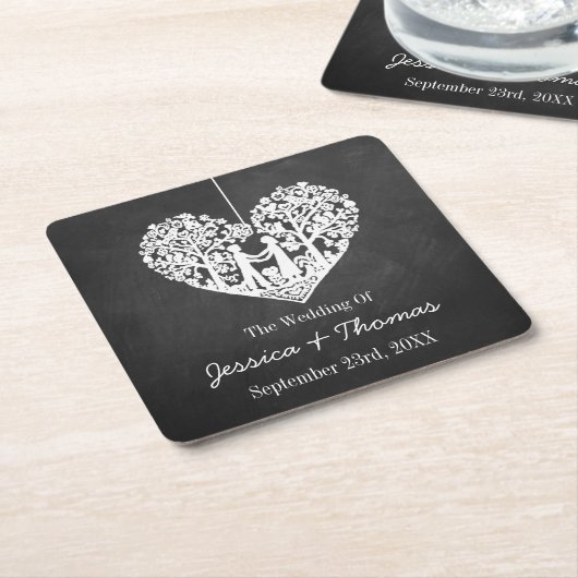 Dessous-de-verre Carré En Papier Hanging Heart Tree Chalkboard Mariage Collection (Incliné)