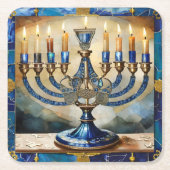 Dessous-de-verre Carré En Papier Hanoukka bleue Menorah (Devant)