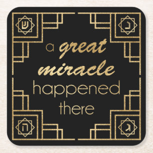 Dessous-de-verre Carré En Papier Hanoukka Un Grand Miracle S'Est Produit Là-Bas