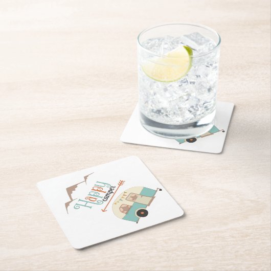 Dessous-de-verre Carré En Papier HAPPER CAMPER mignon Retro RV (En situation)