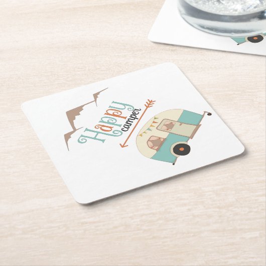 Dessous-de-verre Carré En Papier HAPPER CAMPER mignon Retro RV (Incliné)