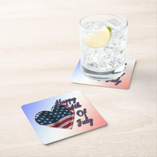 Dessous-de-verre Carré En Papier Happy 4 juillet USA Flag Heart (En situation)