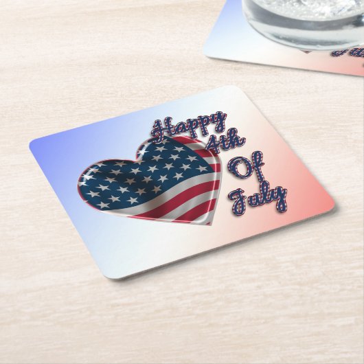 Dessous-de-verre Carré En Papier Happy 4 juillet USA Flag Heart (Incliné)