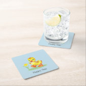 Dessous-de-verre Carré En Papier Happy Duckling on Light Blue (En situation)