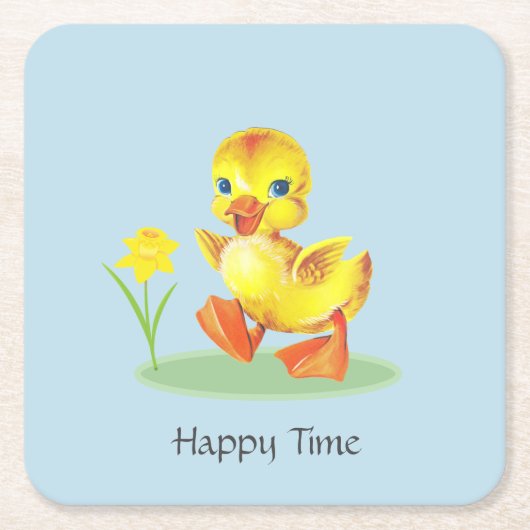 Dessous-de-verre Carré En Papier Happy Duckling on Light Blue (Devant)