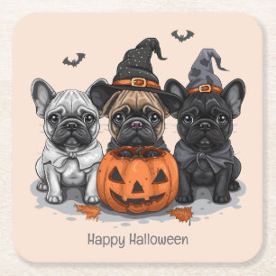 Dessous-de-verre Carré En Papier Happy Halloween Bulldogs français