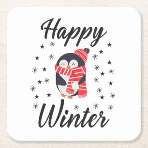 Dessous-de-verre Carré En Papier Happy Winter, mignon Penguin