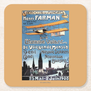 Dessous-de-verre Carré En Papier Henry Farman pilote l'affiche de promo d'homme de