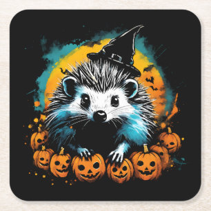 Dessous-de-verre Carré En Papier Hérisson d'Halloween et citrouilles mignon