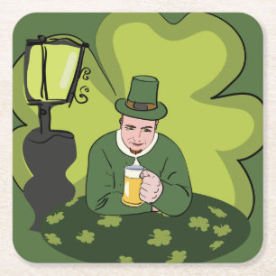 DESSOUS-DE-VERRE CARRÉ EN PAPIER "HEUREUX ST. JOUR DE PATRICK" LEPRECHAUN