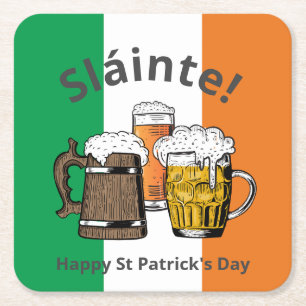 Dessous-de-verre Carré En Papier HEUREUX ST PATRICK'S DAY Great Irish Beer Sláinte 