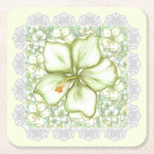Dessous-de-verre Carré En Papier Hibiscus & dentelle BLANC