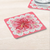 Dessous-de-verre Carré En Papier Hibiscus & dentelle RED (Incliné)