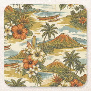 Dessous-de-verre Carré En Papier Hibiscus Island Hawaiian Scenic - Or et Orange