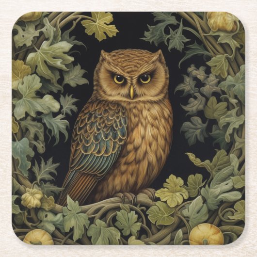 Dessous-de-verre Carré En Papier hibou Art nouveau dans la forêt (Devant)