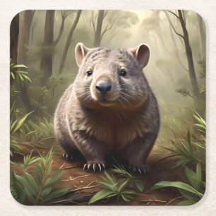 Dessous-de-verre Carré En Papier "Hidden in the Bush : An Aussie Wombat in the Wild