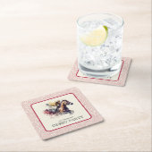 Dessous-de-verre Carré En Papier Hippocampe d'aquarelle Derby Rouge (En situation)