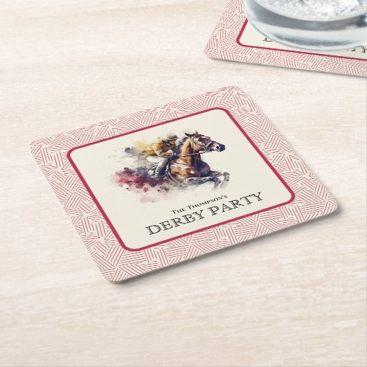 Dessous-de-verre Carré En Papier Hippocampe d'aquarelle Derby Rouge (Incliné)