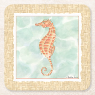 Dessous-de-verre Carré En Papier Hippocampe d'orange d'océan