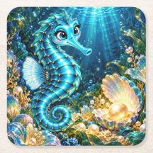 Hippocampe Turquoise Magique & Perle Dorée Sous-Ma