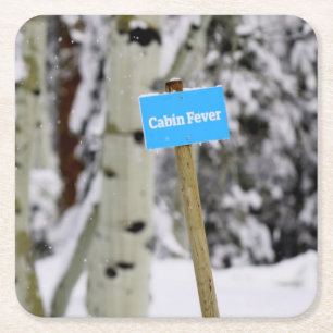 Dessous-de-verre Carré En Papier Hiver Cabine Fièvre Fête saison neige