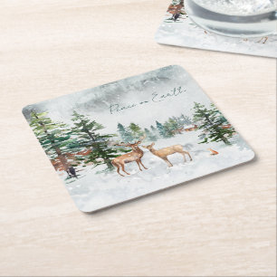 Dessous-de-verre Carré En Papier Hiver Wonderland Forêt Animaux Paix sur Terre