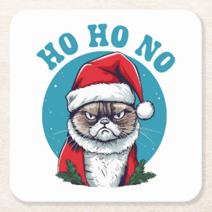Dessous-de-verre Carré En Papier Ho ho non - drôle de chat grumpy santa