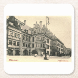 Dessous-de-verre Carré En Papier Hofbrauhaus, Munich, Allemagne 1900 Vintage
