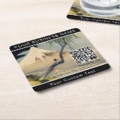 Dessous-de-verre Carré En Papier Hokusai - Garçon regardant le Mont Fuji - QR Code (Incliné)