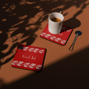 Dessous-de-verre Carré En Papier hollies blanches en rouge - Dieu Jul