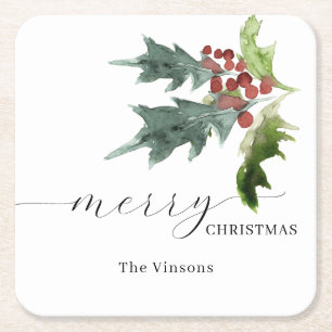 Dessous-de-verre Carré En Papier Holly Berry Holiday