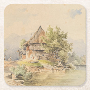 Dessous-de-verre Carré En Papier Holzhütte am See - Carl Lafite