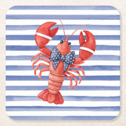 Dessous-de-verre Carré En Papier Homard d'été avec nœud et rayures