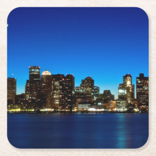 Dessous-de-verre Carré En Papier Horizon de Boston avec la lune